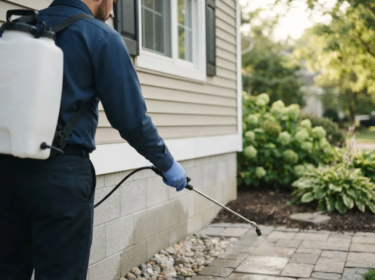 Pest control technician inspecting a home in Hulbert, OK